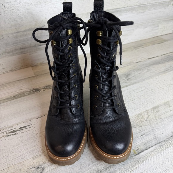 Crown Vintage BootsBlack Leather Yuliana Combat Lace-Up Lug Sole Size 7M - Picture 2 of 7